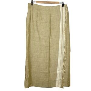 Coldwater Creek Linen Fringe Wrap Midi Skirt Tan Womens 16 Southwestern Boho
